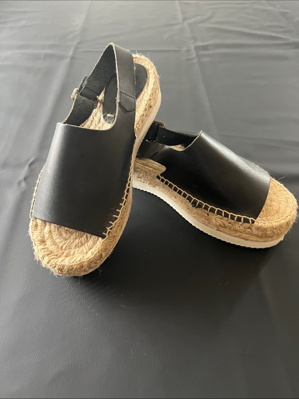 Soludos Black Leather Espadrille Slingback Sandals